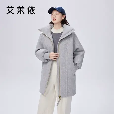 艾莱依卫衣式羽绒服女冬季2023新款随性简约中长款鸭绒立领外套潮商品大图