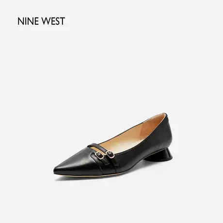 Nine West/玖熙法式圆鼓跟真皮单鞋2024年春新款复古尖头通勤女鞋商品大图