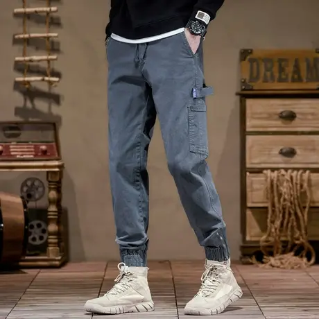 时尚百搭美式复古束脚工装裤男纯色男裤时尚潮流裤子男款休闲男装商品大图