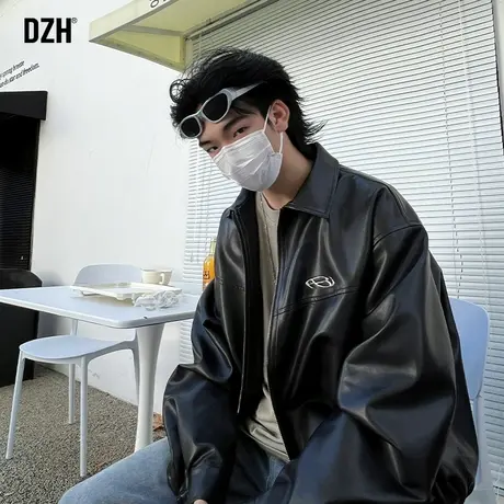 男士黑色韩版皮衣外套男春季高级感痞帅2024新款美式复古机车夹克商品大图