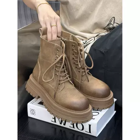 欧洲站厚底马丁靴女秋季2023年新款短筒系带英伦风休闲百搭靴子潮图片