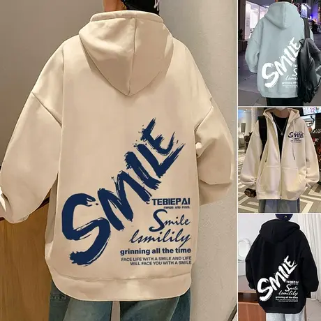 连帽卫衣外套男秋冬季港风宽松重磅美式高街情侣拉链开衫潮牌帽衫商品大图