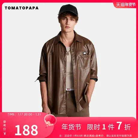 TOMATOPAPA美式复古皮衣衬衫外套2024新款休闲宽松高级感夹克上衣商品大图