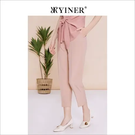 YINER音儿女装夏季百搭垂感休闲裤粉色通勤长裤商品大图