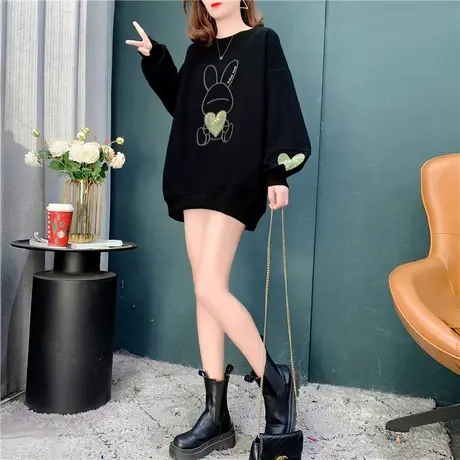 设计感卡通小兔圆领卫衣女春装2022年新款宽松慵懒风百搭减龄上衣商品大图