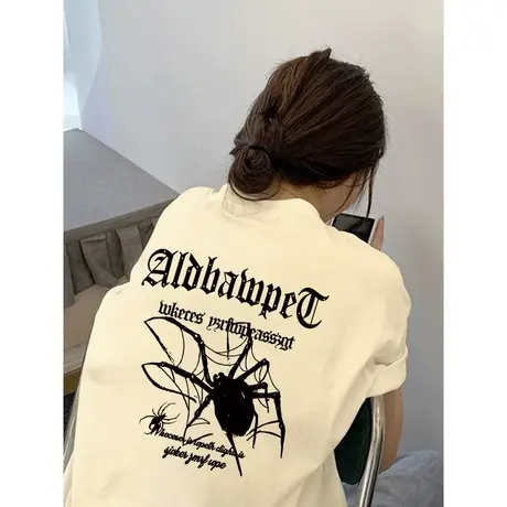 纯棉重磅短袖t恤女2024新款夏季宽松设计感小众美式高街上衣潮牌商品大图