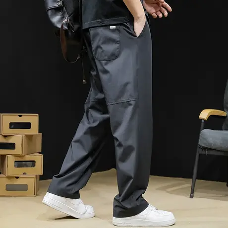 夏季薄款直筒休闲裤男2024新款宽松大码潮牌速干冰感裤子黑色百搭图片