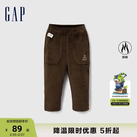 Gap男女幼童秋冬LOGO加绒保暖灯芯绒长裤大小童同款萝卜裤785063商品大图