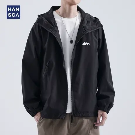 hansca秋冬季工装连帽夹克男士宽松户外潮流大码美式外套男春秋款商品大图