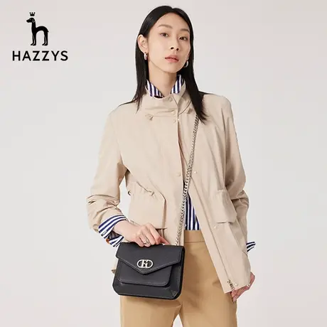 【商场同款】Hazzys哈吉斯黑色真皮单肩包女士新款时尚通勤包包商品大图