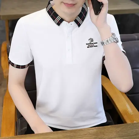 刺绣短袖T恤男2024夏季半袖t翻领速干polo衫宽松男士休闲运动上衣图片