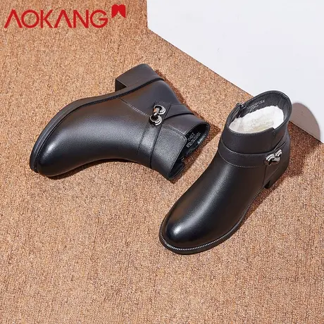 奥康女棉鞋加绒保暖中老年皮棉鞋真皮妈妈短靴女防滑软底靴子冬季商品大图