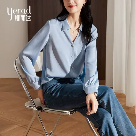 娅丽达醋酸衬衫女春季2024年新款高级感抗皱通勤职业V领白色衬衣商品大图