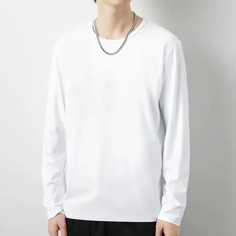 莫代尔秋季长袖t恤男纯色白色上衣服潮流修身内搭打底衫秋衣小衫图片