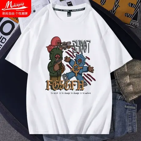 卡通短袖t恤男2023夏季小众设计感纯棉圆领体恤青少年宽松打底衫商品大图