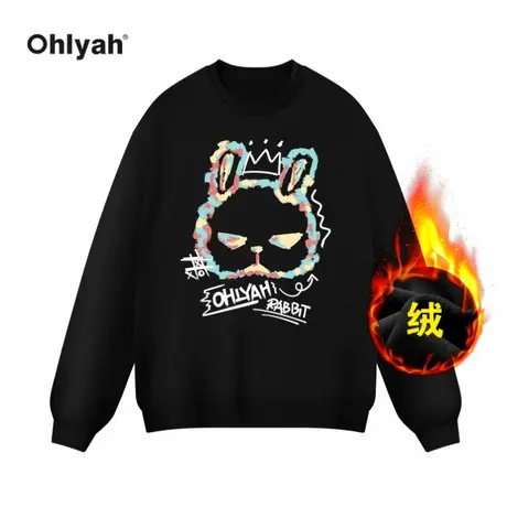 Ohlyah可爱减龄卡通兔子印花套头卫衣女圆领情侣秋冬季加绒加厚商品大图