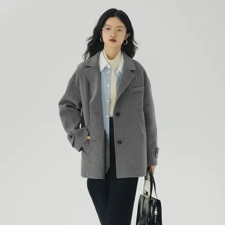 omont蛋挞家 短款双面羊毛大衣女2023秋冬新款西装领小个子呢外套图片