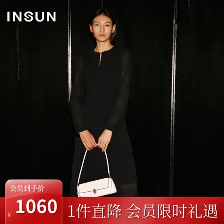 恩裳COVER2023秋新款双层打揽压褶蛋糕裙宽松收腰泡泡袖散摆长裙图片