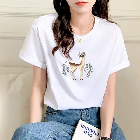 白色短袖t恤女薄款2023年夏季新款宽松大码纯棉半袖正肩体恤上衣商品大图