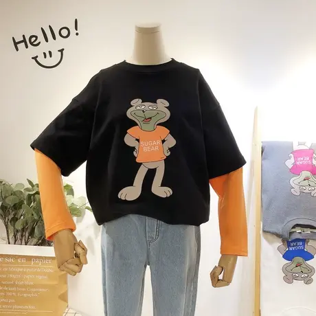 2020春冬新款韩国东大门ins超火小熊搞怪磨毛加厚T恤大码打底衫潮商品大图