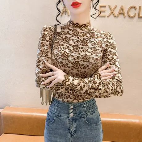 秋冬季新款法式别致漂亮小衫半高领时髦长袖小衫保暖加绒加厚上衣商品大图