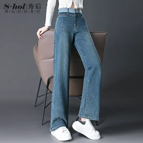 烟灰色复古宽松直筒牛仔裤女2023秋季新款高腰显瘦烟灰色阔腿裤子图片