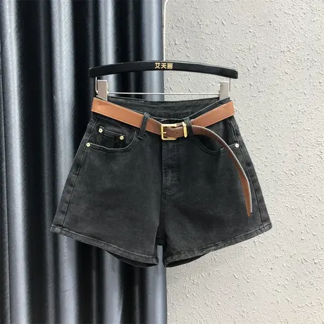 简约百搭休闲高腰牛仔短裤欧货女夏新款显瘦个性口袋a字阔腿裤潮图片