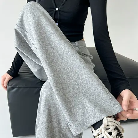 灰色运动裤女春秋薄款高腰垂感小个子窄版美式卫裤直筒香蕉阔腿裤图片