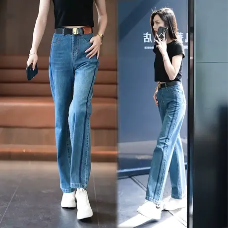 直筒牛仔裤女2023春季新款韩版高腰宽松春秋款小个子垂感拖地裤子商品大图
