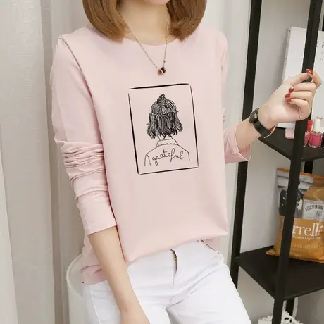 纯棉长袖t恤女2022年秋季新款百搭韩版宽松大码胖MM内搭打底衫潮商品大图