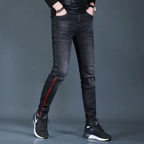 加绒牛仔裤男秋冬款修身小脚裤2022新款弹力百搭男士裤子冬季加厚商品大图