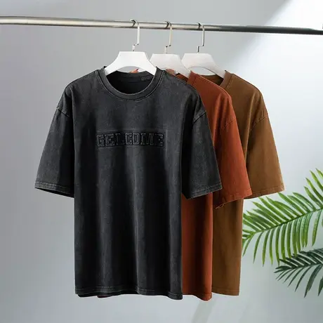 黑色短袖T恤男潮牌潮流2023新款宽松半袖上衣夏季透气字母体恤衫商品大图