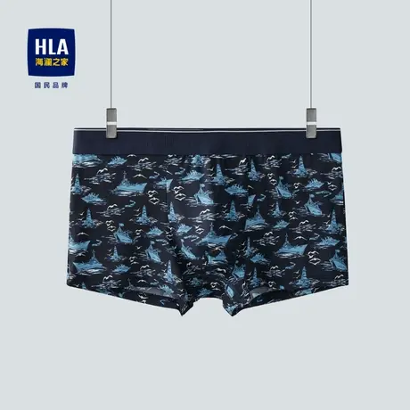 HLA/海澜之家舒适弹力平脚短裤撞色花纹中腰透气单条装透气短裤男商品大图