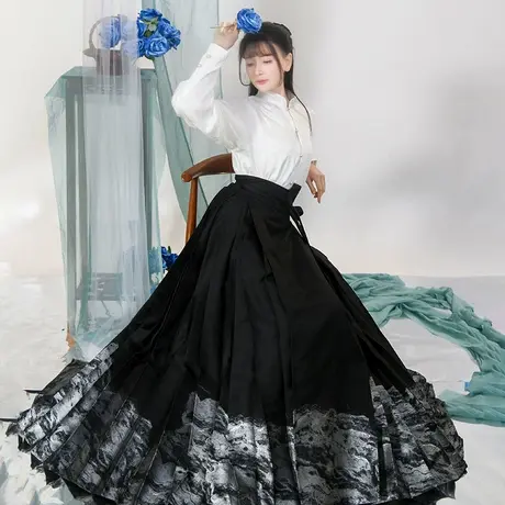墨涟丨如梦霓裳原创汉服女装织金马面裙立领衫修身时尚国风夏季薄图片
