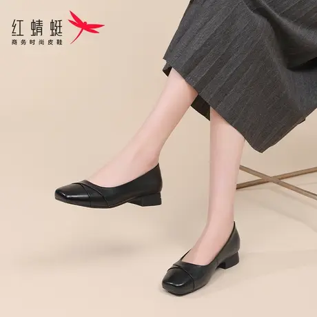 红蜻蜓女鞋春秋软皮软底低跟一脚蹬懒人小皮鞋女真皮妈妈单鞋秋季图片