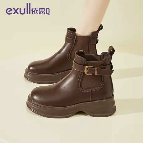 exull/依思Q马丁靴女秋冬2023年新款欧美瘦瘦靴短靴厚底切尔西靴图片