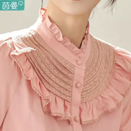 茵曼官方旗舰店2023春女装新款田园花边立领刺绣长袖衬衫衬衣图片
