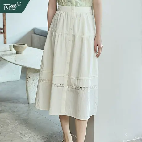茵曼旗舰店法式气质半身裙女2023夏季新款松紧高腰纯棉a字中长裙商品大图