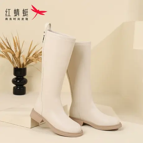 红蜻蜓后拉链长筒靴女春秋靴子低跟不过膝厚底高筒靴女骑士靴长靴图片