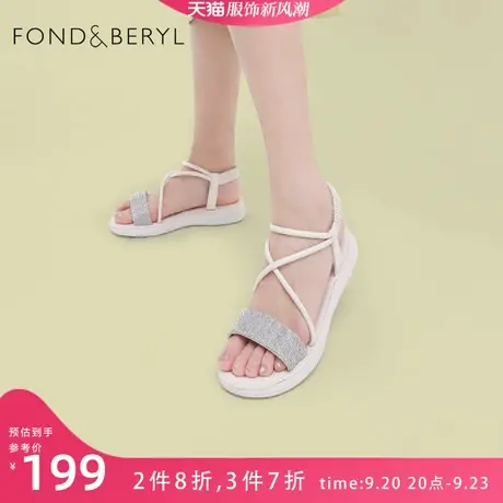 菲伯丽尔平底凉拖鞋夏季新款交叉带露趾水钻英伦风FB22115055图片