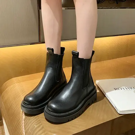 厚底马丁靴女2024年新款秋冬加绒短靴英伦风春秋单靴切尔西烟筒靴图片