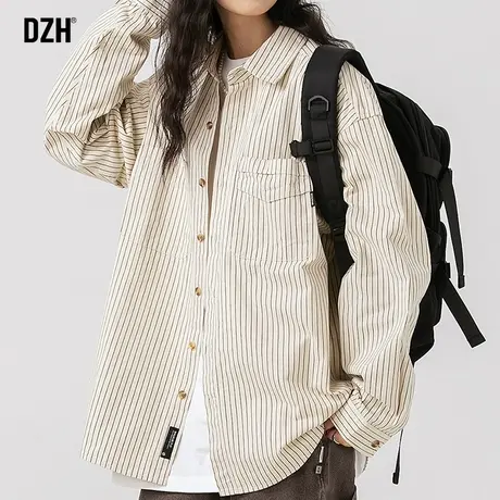 男士长袖条纹衬衫男秋季高级感日系纯棉衬衣2023新款情侣外套秋款商品大图