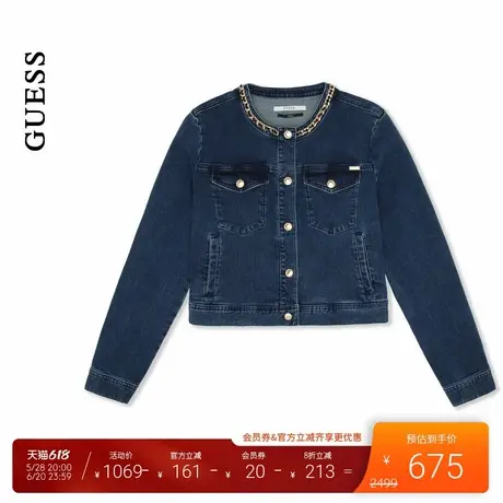 GUESS女士美式复古金属装饰水洗牛仔外套-YO1D6897商品大图