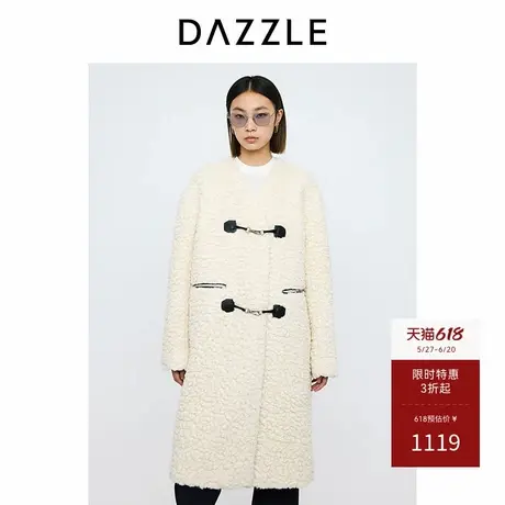 DAZZLE地素奥莱 毛呢外套春秋女装复古白色中长款渔夫扣大衣外套图片