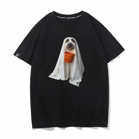 秀洛大金毛恶搞狗狗子恶搞万圣节ghost纯棉短袖T恤情侣装衣服打底图片