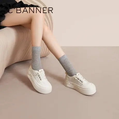 千百度厚底帆布鞋女款春季新款增高小白鞋时尚运动休闲板鞋百搭商品大图