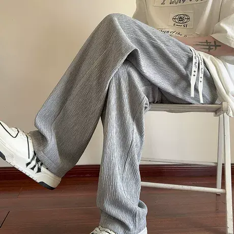 直筒冰丝裤子男士夏季薄款大码宽松阔腿长裤潮牌速干垂感休闲裤商品大图