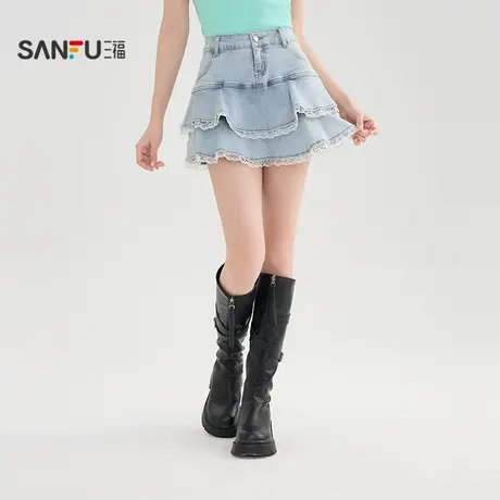 三福短裙2025夏季防走光内衬蕾丝花边牛仔蛋糕裙女装503831图片