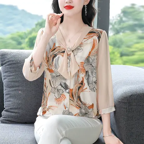 雪纺衫女2023年新款时尚气质洋气外穿百搭遮肚上衣减龄中年妈妈装商品大图