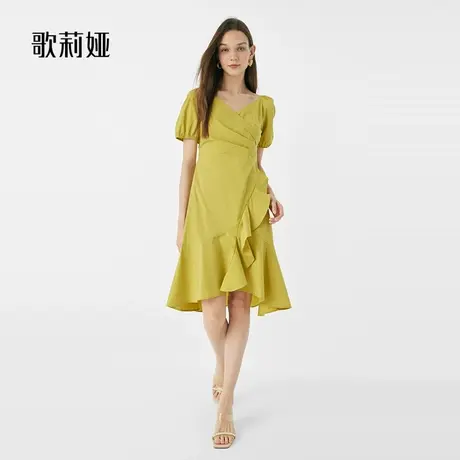 简约高级感歌莉娅连衣裙夏季显瘦V领女不规则荷叶边鱼尾裙商品大图